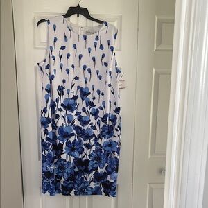 Kasper Blue Sheath Midi Dress Sleeveless Crew Neck